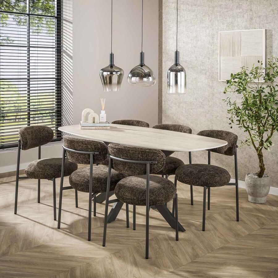 Dimehouse Valente Ovaal Eettafel 180 cm Travertine Keramiek