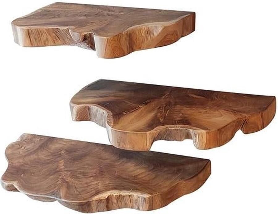 Dimehouse DH Interior Wandplank Set van 3 Loena Teakhout Hout Teakhout Industrieel 55 x 25 x 4 cm