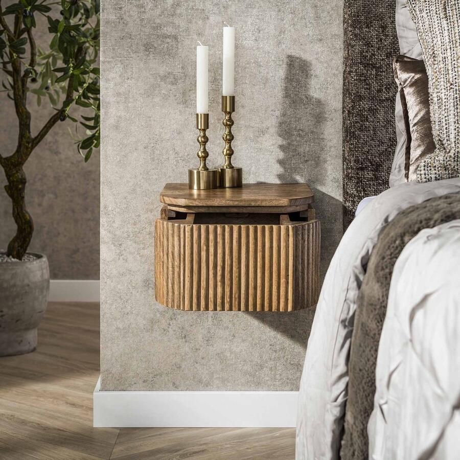 Dimehouse Zwevend Nachtkastje Mangohout Zand – 1 Lade