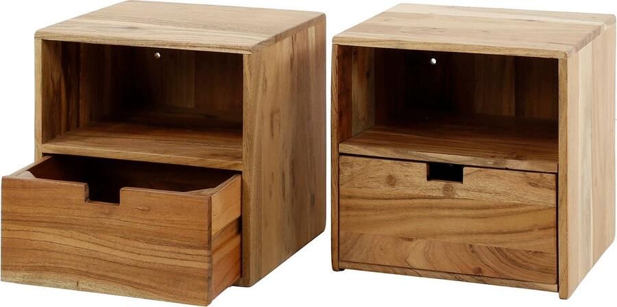 Dimehouse Zwevende Nachtkastjes Set van 2 Ceriel Acaciahout met 1 Lade en Open Vak