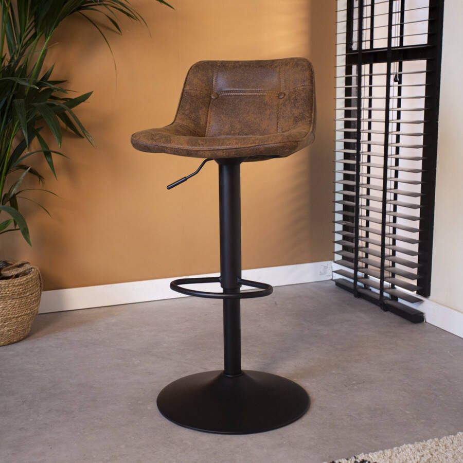 Dimehouse Keston Barkruk Bruin Industrieel Stof 59 tot 79 cm Verstelbaar