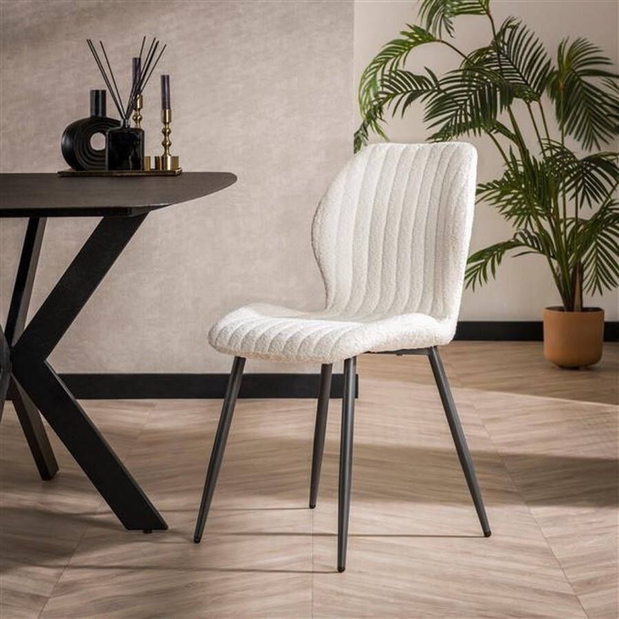 Dimehouse Set van 4 eetkamerstoelen Chantal bouclé wit