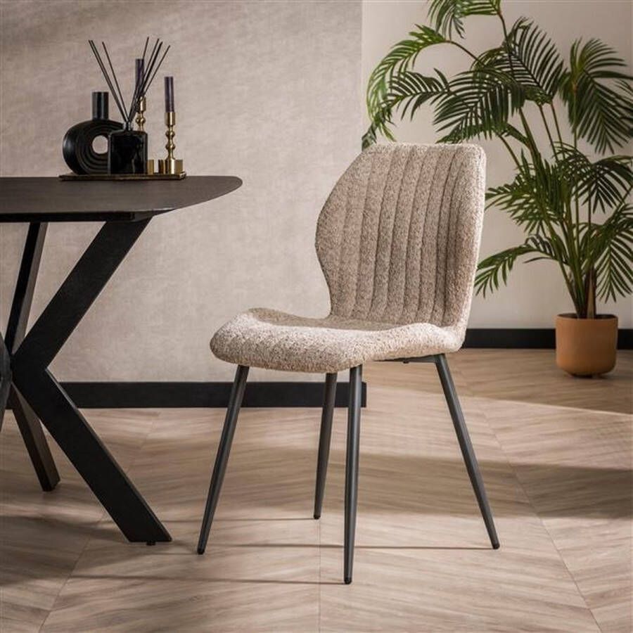 Dimehouse Set van 4 eetkamerstoelen Chantal bouclé zandkleur beige