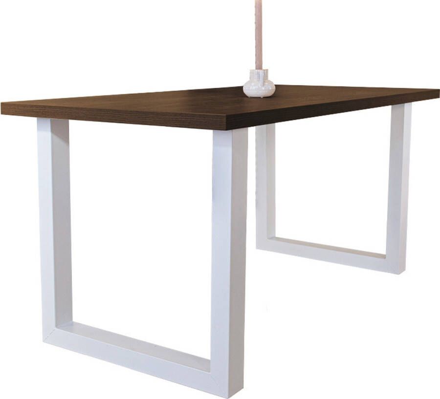 Dimehouse Eettafel Lenzo walnoot U-poot wit 190 x 100 x 3 8 cm 190 x 100 x 3 8 cm Hout Industrieel Rechthoek