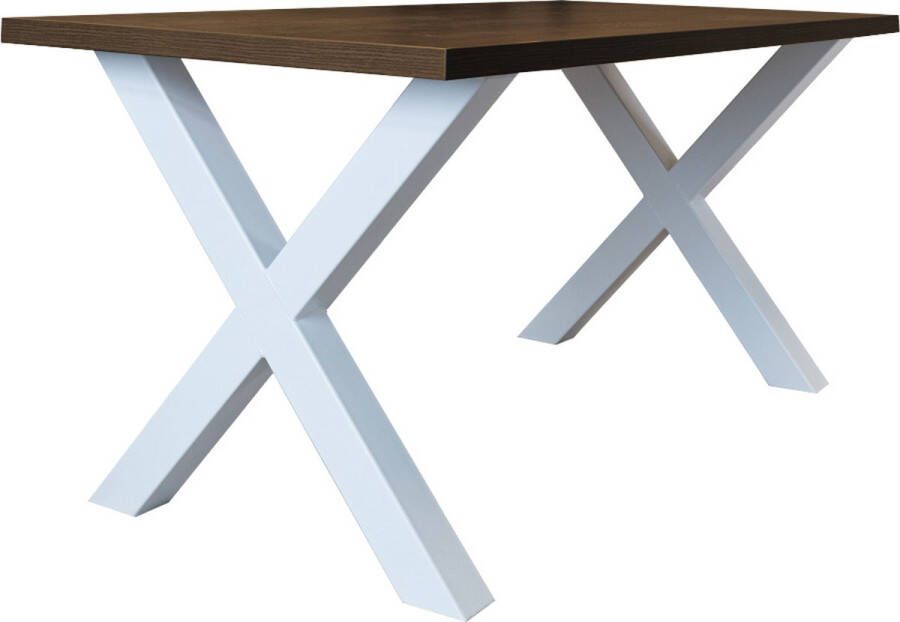 Dimehouse Eettafel Lenzo walnoot X-poot wit 190 x 100 x 3 8 cm 190 x 100 x 3 8 cm Hout Industrieel Rechthoek