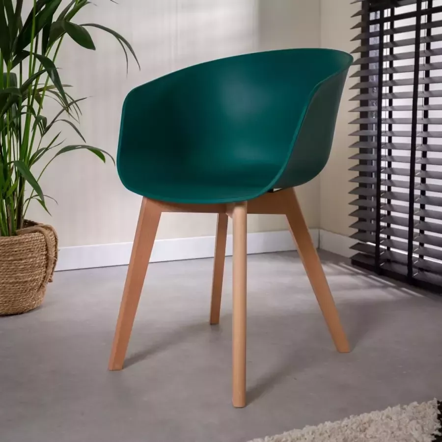Dimehouse Scandinavische Eetkamerstoel Herning Groen – Kunststof Kuip – Beukenhouten Poten Kunststof Scandinavisch & Basic - Foto 2