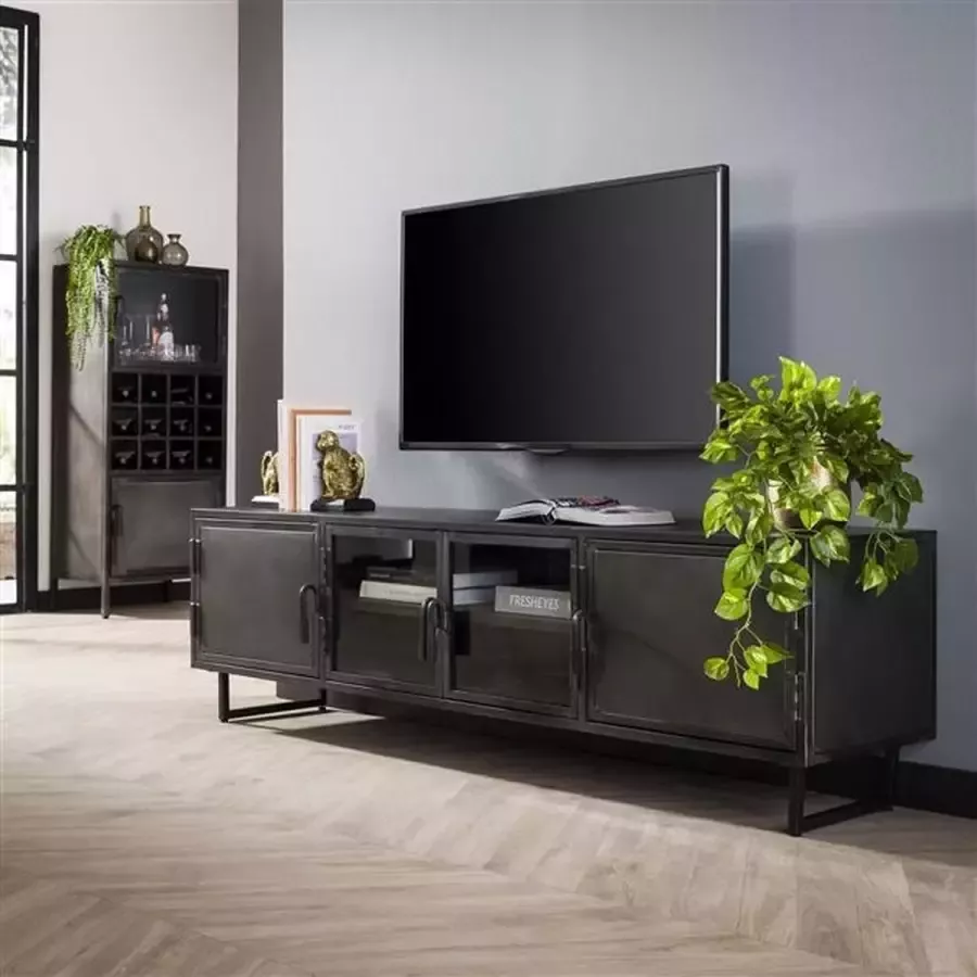 Dimehouse Industrieel TV-meubel Finye zwart metaal 180x40x50 cm - Foto 2