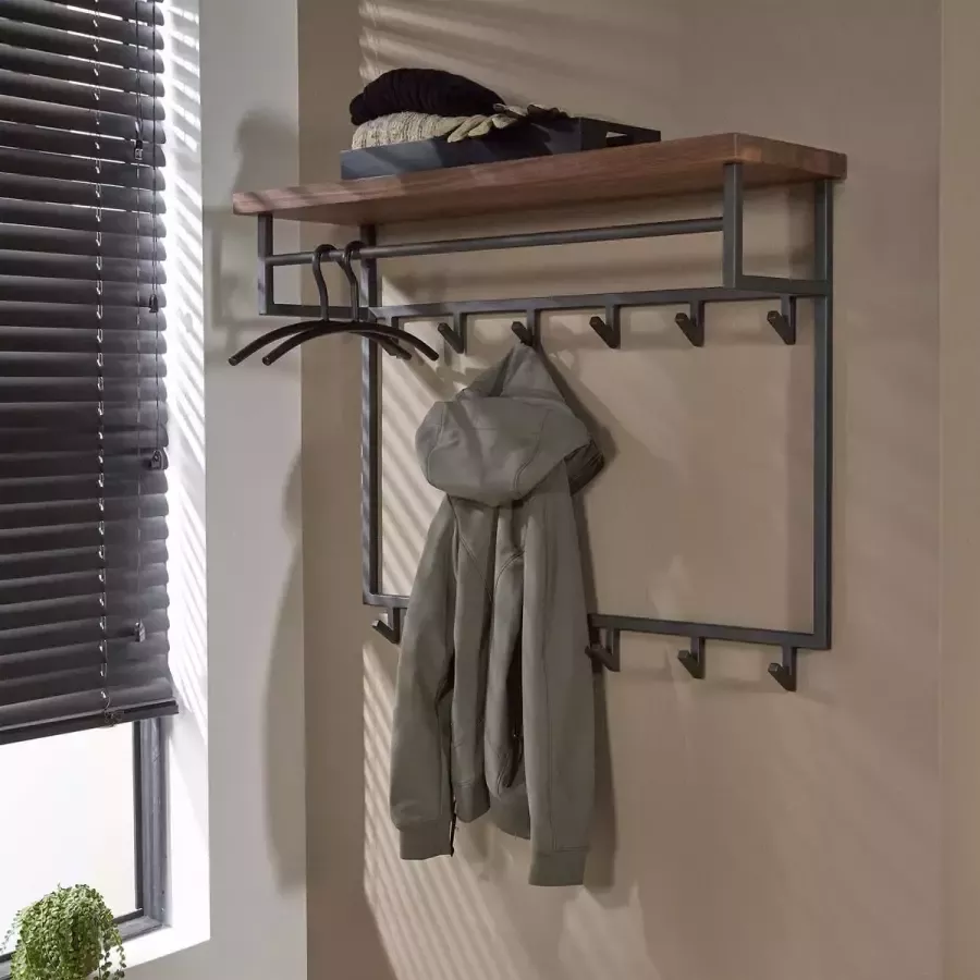 Dimehouse Industriële kapstok Daya 12 haaks notenhout