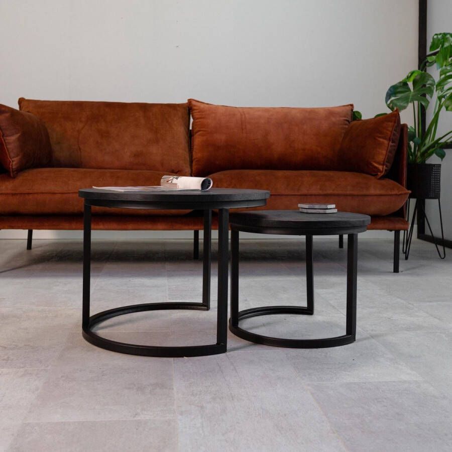 Dimehouse Industriële Salontafel Calla ∅55 cm ∅42 cm Set van 2 Mangohout