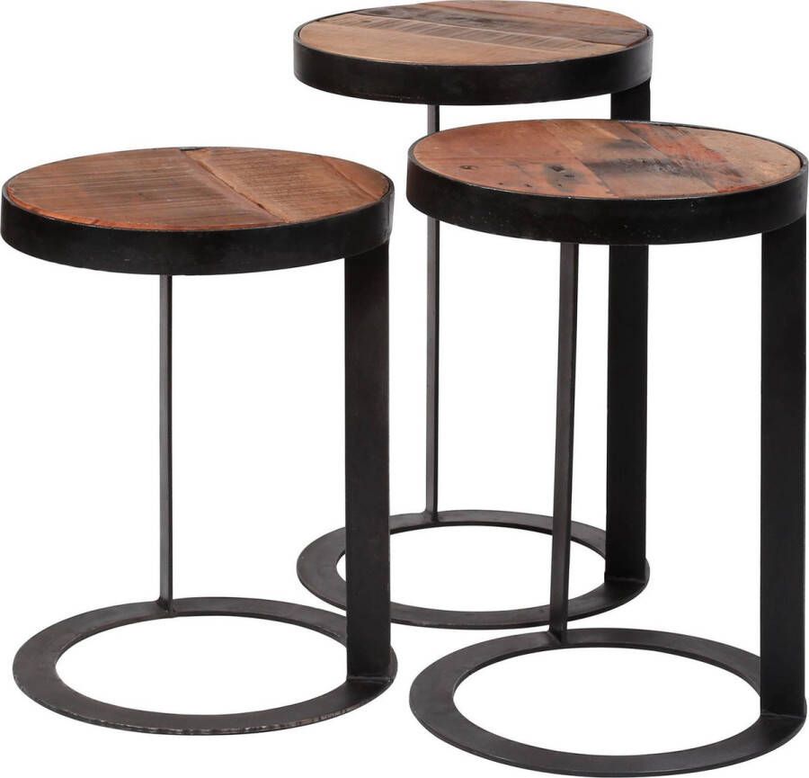 Dimehouse Industriële salontafel set van 3 Crosby hout rond - Foto 1