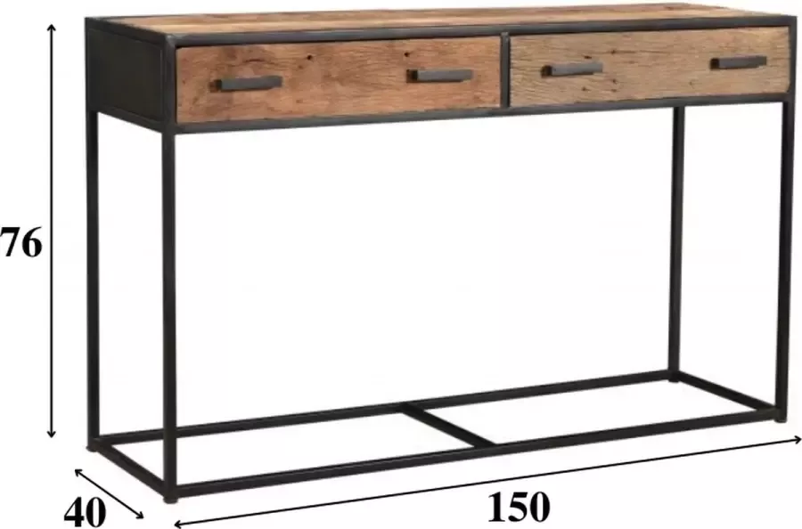 Dimehouse Industriële Sidetable Rayan Metaal 2 Lades Sleeper wood - Foto 2