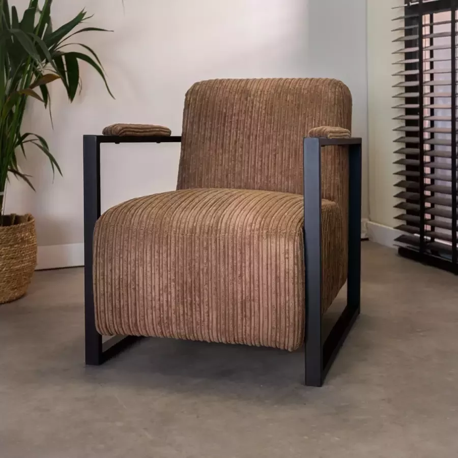 Dimehouse Moderne Fauteuil Madeline Ribstof bruin - Foto 2