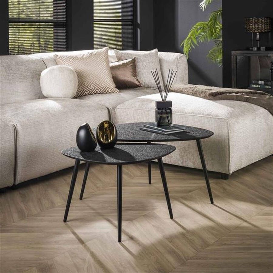 PS-Collection Metallic Driehoekige Set 2 Salontafel 80x59x41cm Zwart Metaal salontafels rond salontafels salontafel zwart salon tafel salontafel rond salontafel industrieel salontafel vierkant salontafel marmer salontafel wit
