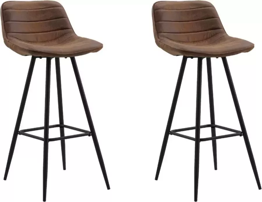 Dimehouse Barkrukken Set van 2 Bruin Stof Industrieel Geschikt voor Bar(tafel) hoogte Zithoogte 76 cm Barstoelen met rugleuning Niet in hoogte verstelbaar Kenton serie - Foto 2