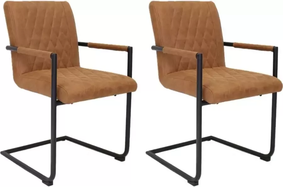 Dimehouse Eetkamerstoelen Set van 2 Cognac Stof Industrieel Zithoogte 49 cm Eetstoelen met armleuning Dean serie - Foto 2