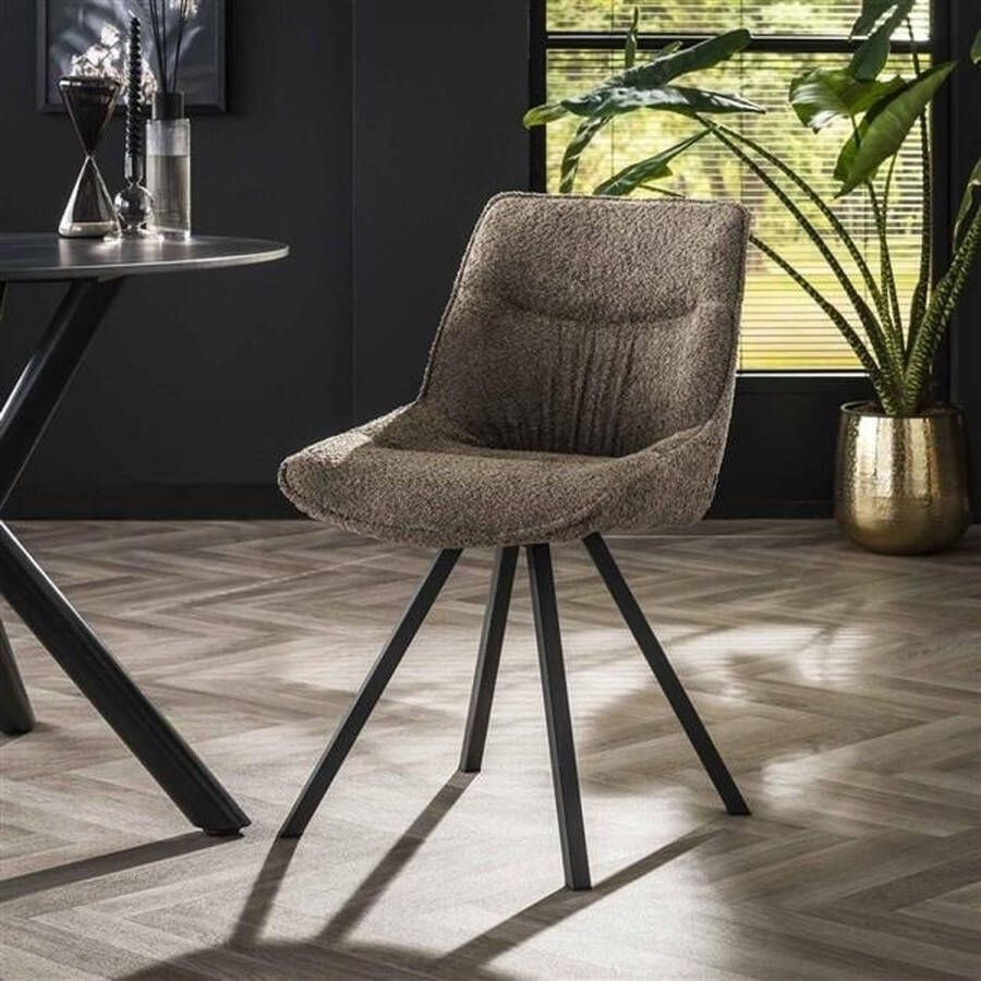 Dimehouse Set van 2 eetkamerstoelen Marina plooi bouclé taupe - Foto 2