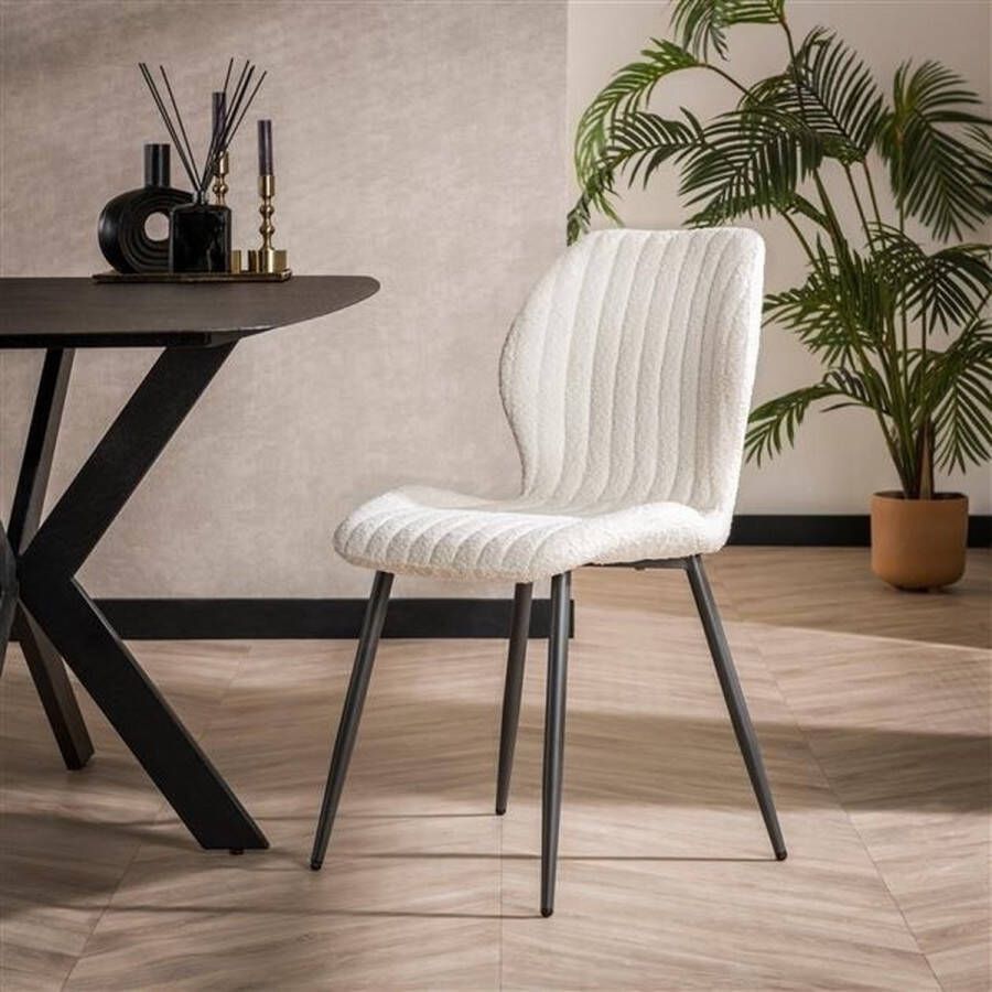 Dimehouse Set van 4 eetkamerstoelen Chantal bouclé wit