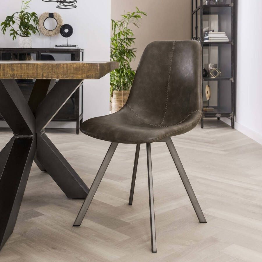 Dimehouse Set van 4 industriële eetkamerstoelen Benjie taupe kunstleer