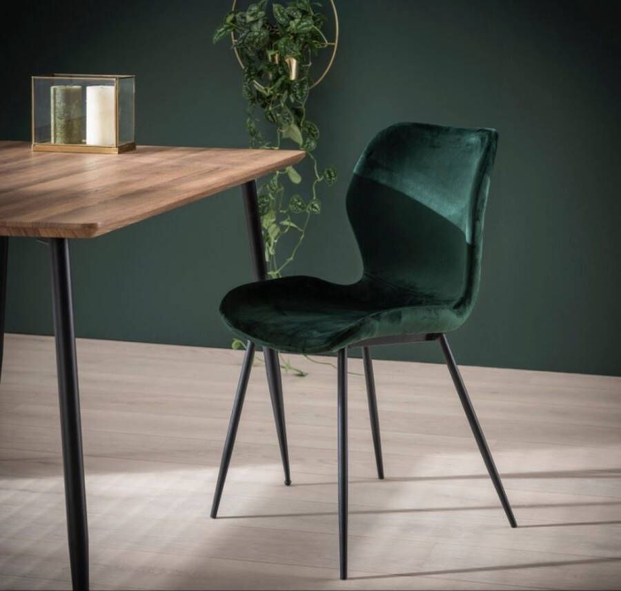 Dimehouse DH Interior Set van 4 Eetkamerstoelen Velvet Groen Shawn Stof Zonder Armleuningen Velvet Industrieel