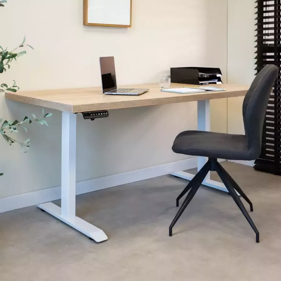 Dimehouse Verstelbaar zit-sta bureau Mason robson eiken met wit onderstel 180 cm