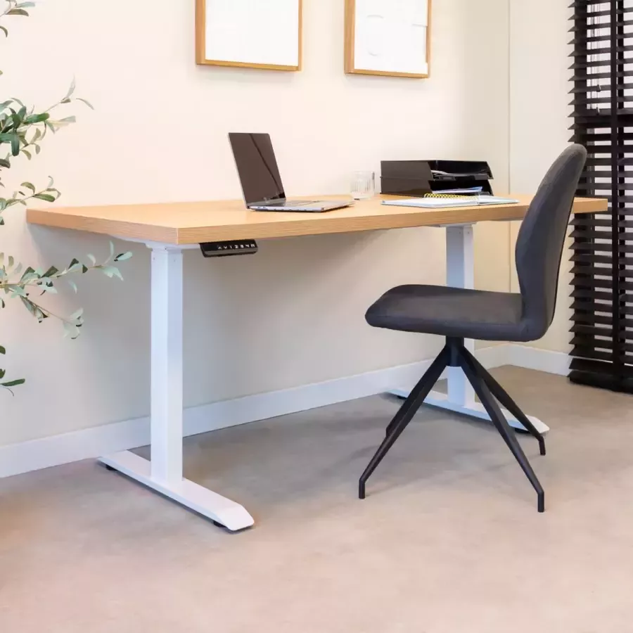 Dimehouse Verstelbaar zit-sta bureau Mason rustiek eiken met wit onderstel 160 cm