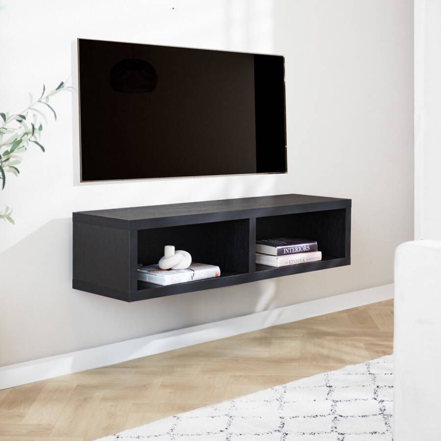 Dimehouse Zwevend tv-meubel met open vakken Bernie zwart 125x30x35 cm - Foto 2
