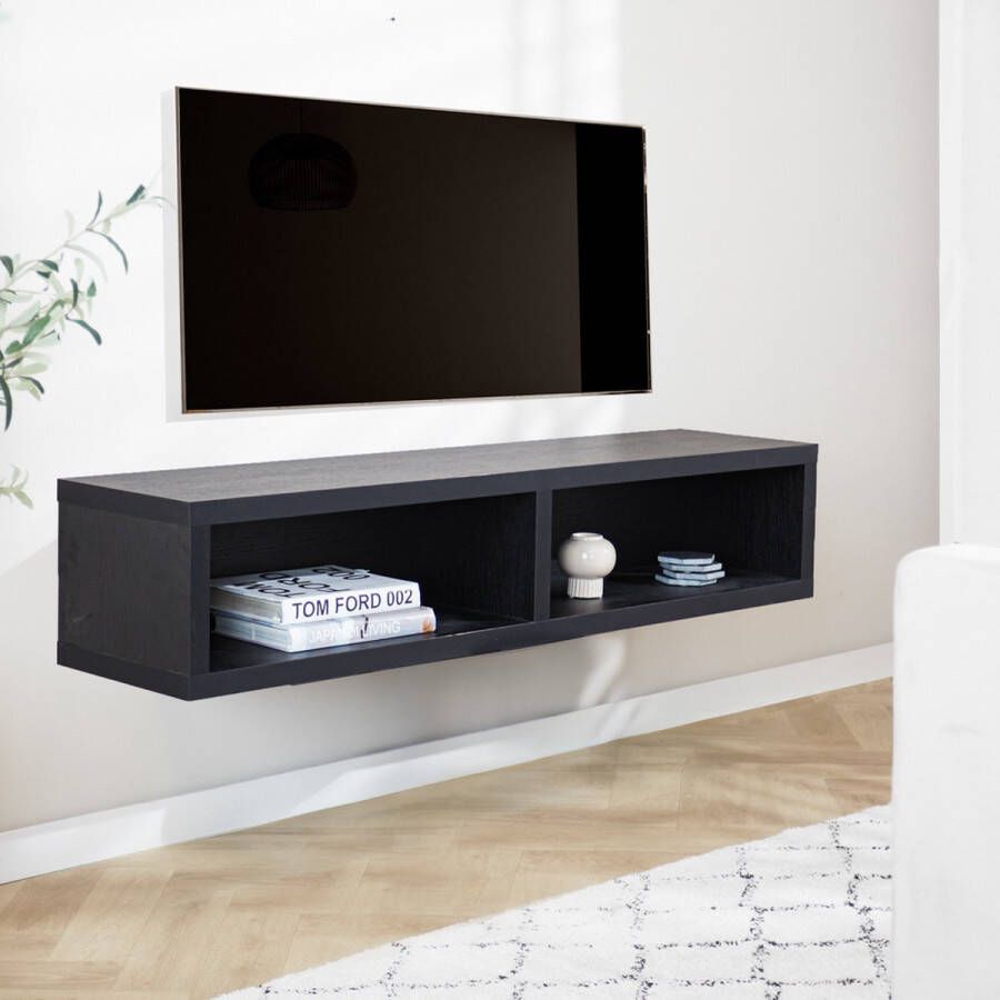 Dimehouse Zwevend tv-meubel met open vakken Bernie zwart 145x30x35 cm - Foto 2