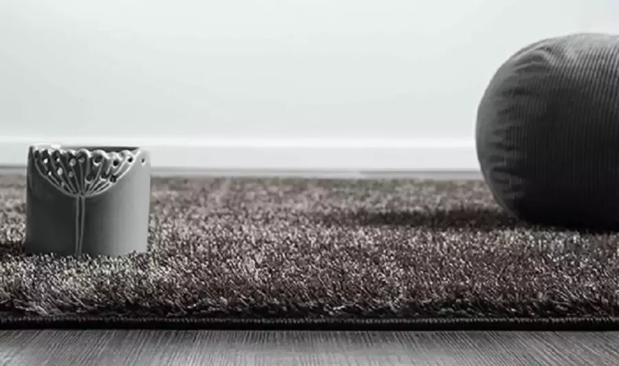 Karpet24 Hoogpolig Glanzend Vloerkleed Galaxy Antraciet-160 x 230 cm Gel Backing Wasbaar 30 mm Effen