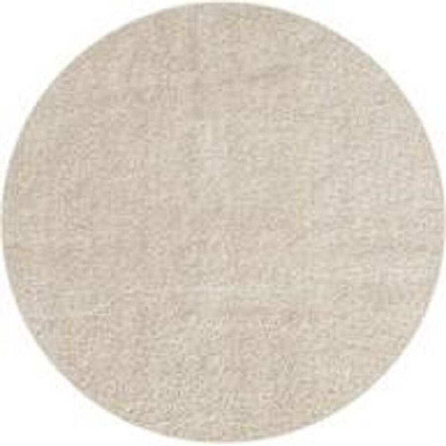 Karpet24 Hoogpolig Glanzend Vloerkleed Galaxy Crème-Ø 120 cm rond Gel Backing Wasbaar 30 mm Effen