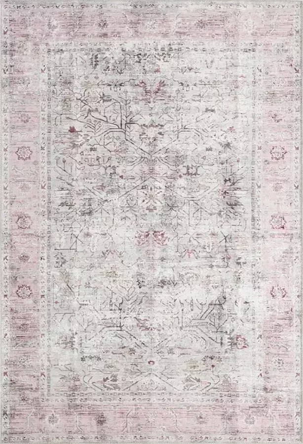 Dinarsu Laagpolig Vintage Vloerkleed Edessa Cream Roze-160 x 230 cm