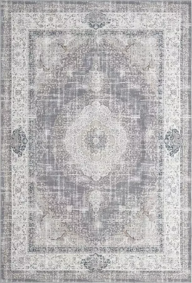 Dinarsu Laagpolig Vintage Vloerkleed Edessa Grijs Beige-120 x 170 cm