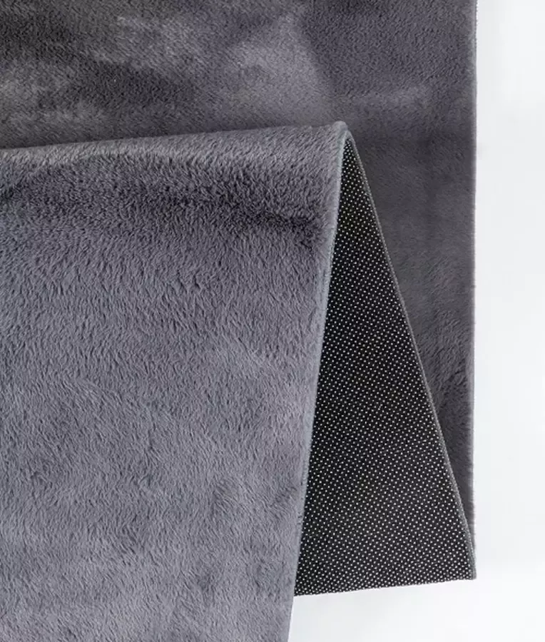 Karpet24 Superzacht Laagpolig Vloerkleed met bontlook Antraciet-Ø 200 cm rond - Foto 2