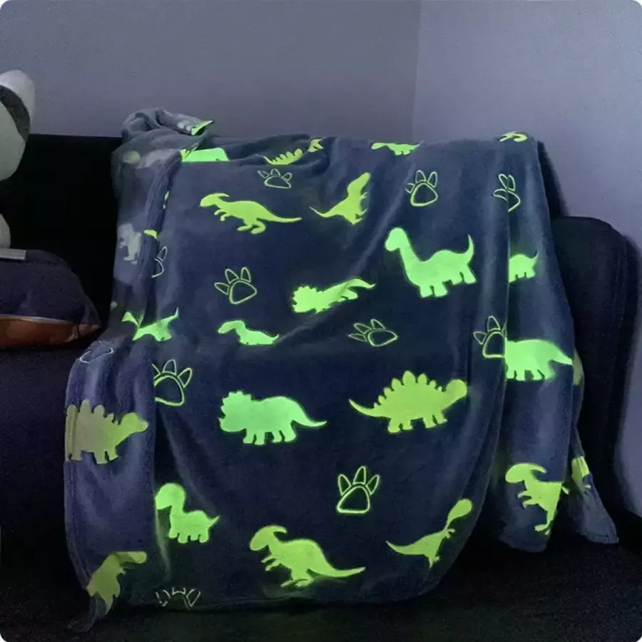 Dino Fleecedeken saurus Deken Glow in The Dark Fleece Deken Dekentje 100x70cm Warme Zachte Deken Lichtgevende Deken Extra Zacht Hoge Kwaliteit Fleecedeken voor Kinderen Sprei voor Bed saurus Deken Bed Deken