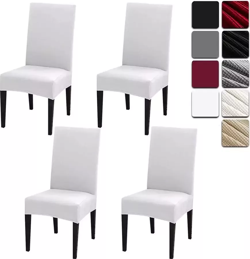 Dioxide Stoelhoezen set van 4 elastische moderne beschermende stoelhoezen voor bruiloftsfeest banketdecoratie bi-elastische stretchhoes gemakkelijk schoon te maken en duurzaam universeel wit