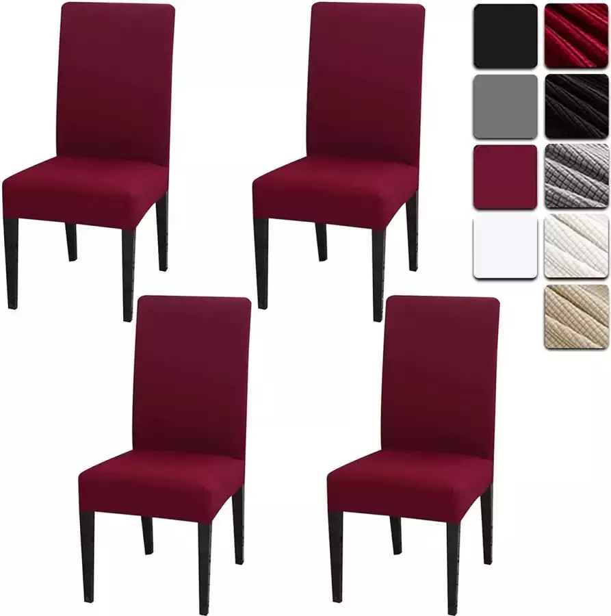 Dioxide Stoelhoezen set van 4 elastische moderne beschermende stoelhoezen voor huwelijksfeest banketdecoratie bi-elastische stretchhoes gemakkelijk schoon te maken en duurzaam universeel bordeaux