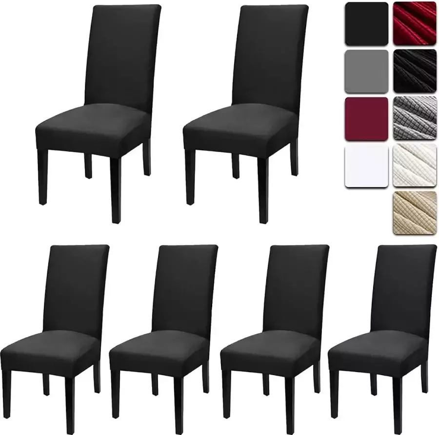 Dioxide Stoelhoezen set van 6 elastische moderne beschermende stoelhoezen voor bruiloftsfeest banketdecoratie bi-elastische stretchhoes gemakkelijk schoon te maken en duurzaam universeel zwart - Foto 2
