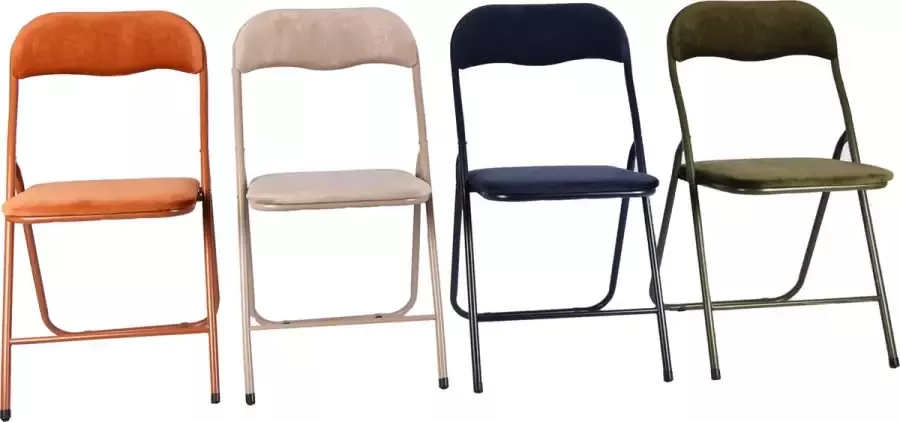 Discountershop 4x Klapstoel met zithoogte van 43 cm Vouwstoel velvet zitvlak en rug bekleed stoel- tafelstoel klapstoel Velvet klapstoel Luxe klapstoel Met kussentjes Stoelen Klapstoelen Stoeltje Premium chair Camel Groen Donkerblauw Beige
