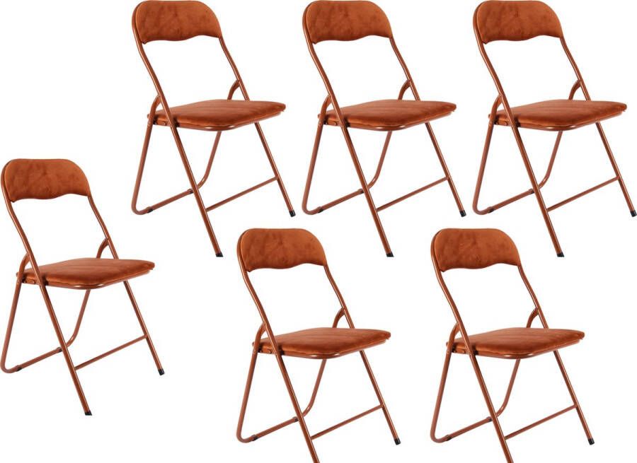 Discountershop 6x Klapstoel met zithoogte van 43 cm Vouwstoel velvet zitvlak en rug bekleed stoel tafelstoel- tafelstoel klapstoel Velvet klapstoel Luxe klapstoel Met kussentjes Stoelen Klapstoelen Stoeltje Premium chair camel bruin - Foto 1