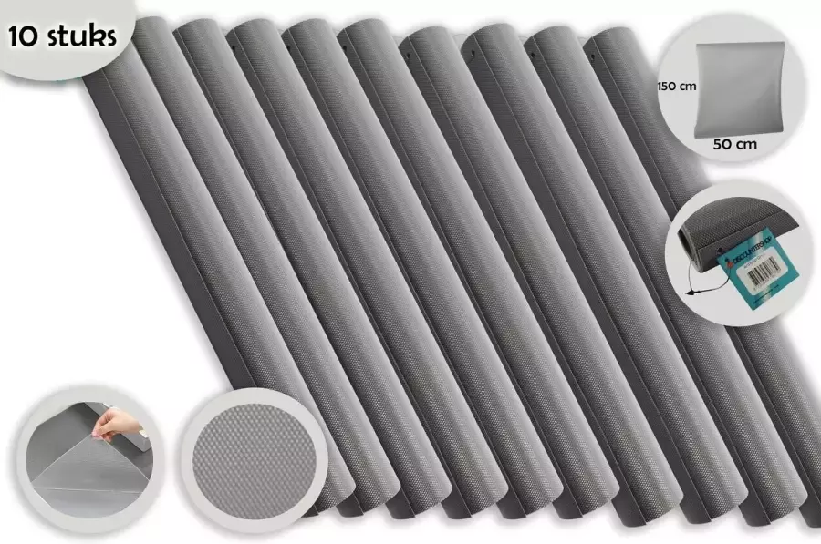 Discountershop Anti-slipmat Grijs 50 x 150 10 stuks in de verpakking Voor keuken en n Keukenlade beschermer of ondertapijt beschermer Mat voor bescherming Antislip kast Anti slip mat Lade bescherming Badkamer