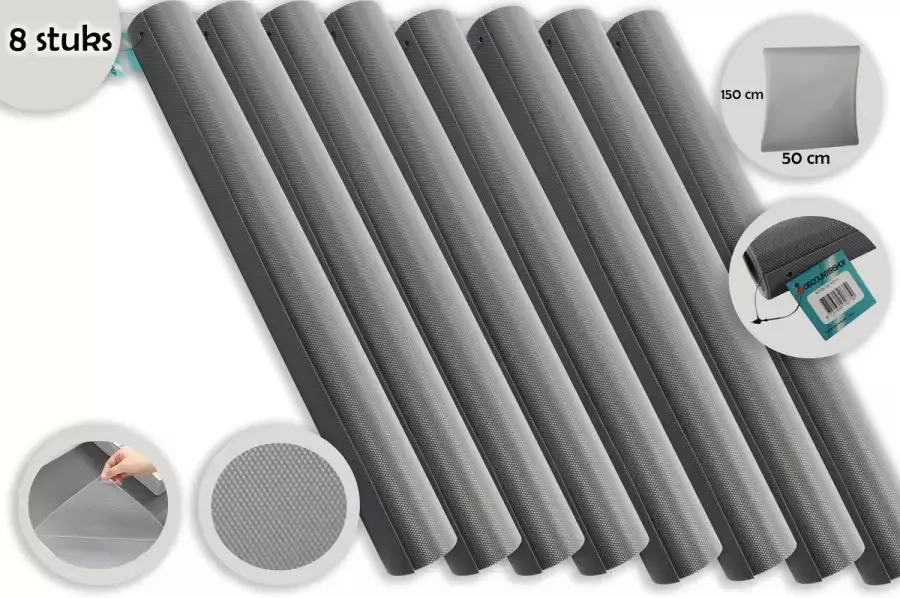 Discountershop Anti-slipmat Grijs 50 x 150 8 stuks in de verpakking Voor keuken en n Keukenlade beschermer of ondertapijt beschermer Mat voor bescherming Antislip kast Anti slip mat Lade bescherming Badkamer