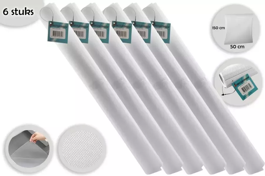 Discountershop Anti-slipmat wit 50 x 150 6 stuks in de verpakking Voor keuken en n Keukenlade beschermer of ondertapijt beschermer Mat voor bescherming Antislip kast Anti slip mat Lade bescherming Badkamer