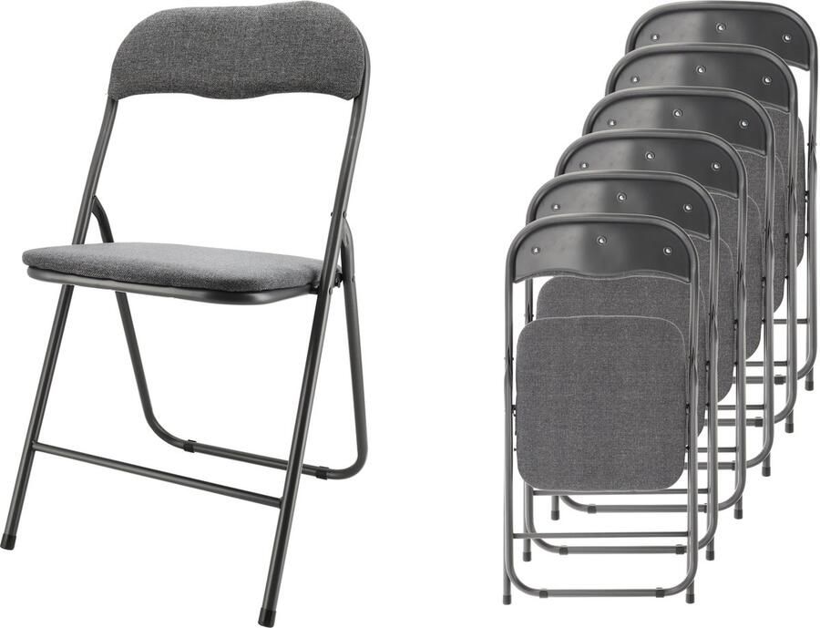 Discountershop Klapstoel Premium – Vouwstoelenset 6 vouwstoelen – Grijs – bijzetstoel binnen – belastbaar tot 100kg – 45 cm Zithoogte