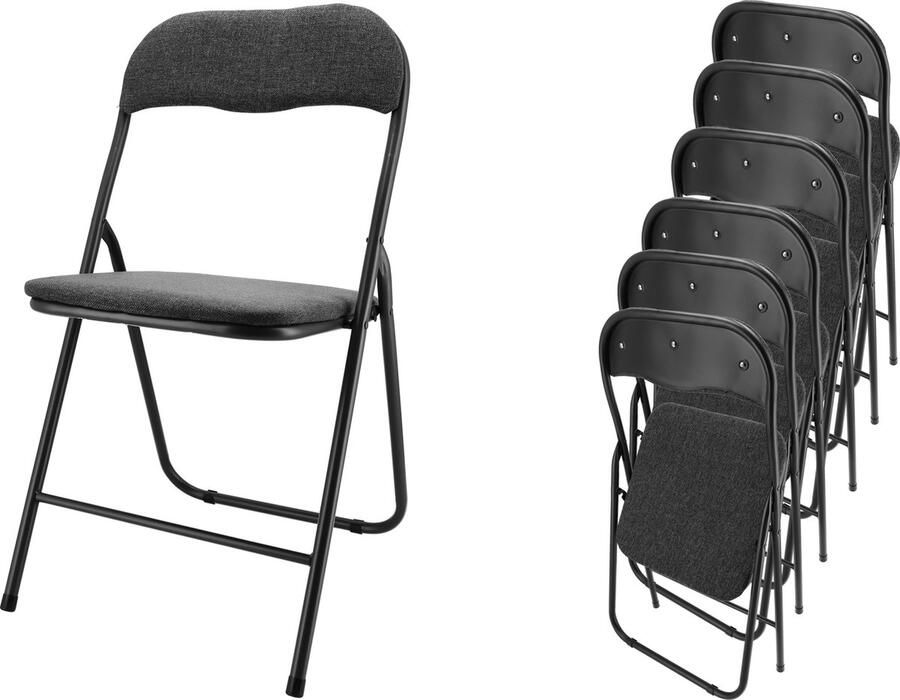 Discountershop Klapstoel Premium – Zwart – Set van 6 Vouwstoelen – Bijzetstoel Binnen – Belastbaar tot 100kg – 43cm Zithoogte