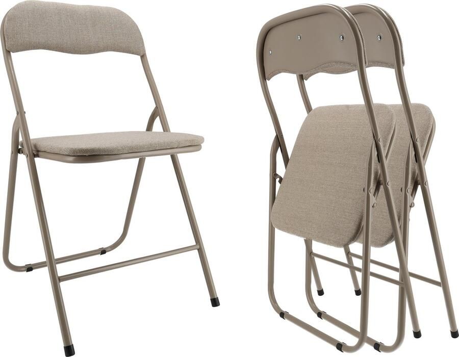 Discountershop Klapstoel set van 2 Inklapstoel beige eettafelstoelen -Opklapbare stoelen