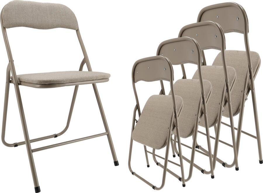 Discountershop Klapstoel set van 4 Beige vouwstoelen eettafelstoelen inklapbare stoelen -vouwstoelenset