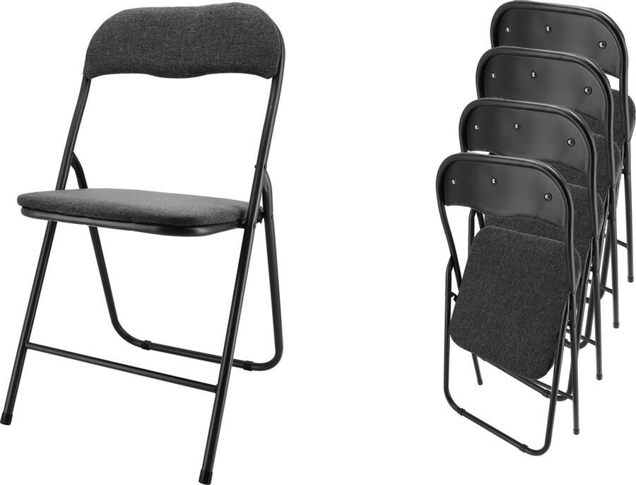 Discountershop Klapstoel- Set van 4 Bijzetstoel inklapbare stoelen – Compacte en stevige vouwstoelen- Eettafelstoelen -Zwart