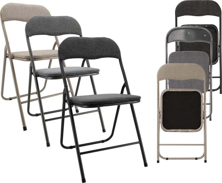 Discountershop Klapstoel voordeel set van 3 Vouwstoelen assorti Luxe klapstoelen -Beige Zwart Grijs eettafelstoelen Inklapbare stoelen 100 kg Belastbaar
