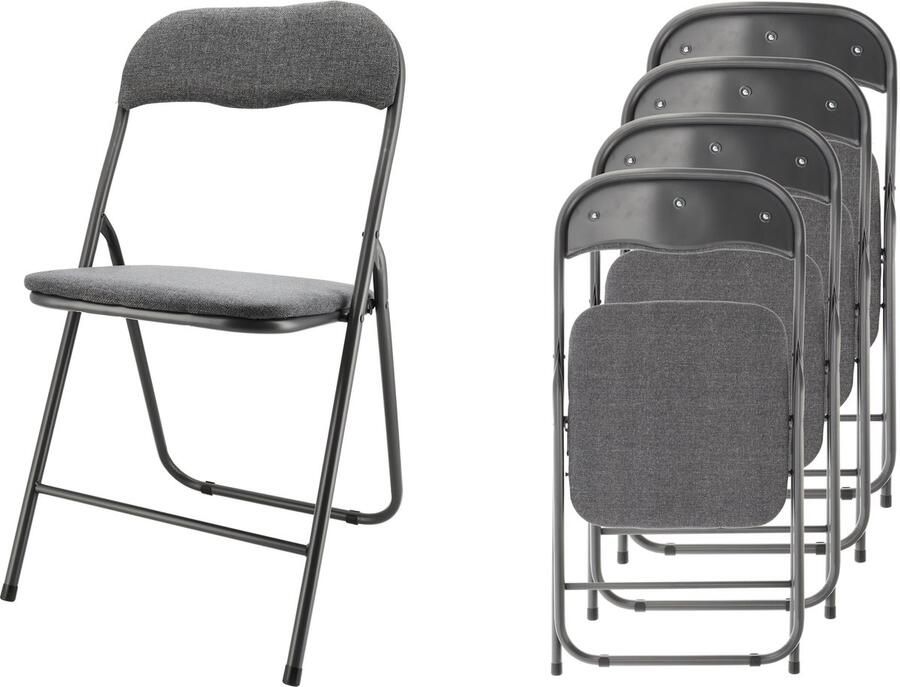 Discountershop Klapstoel Vouwstoel set van 4 inklapbare stoelen Vouwstoelen- Eettafelstoelen- Bijzetstoel Grijs tot 100kg