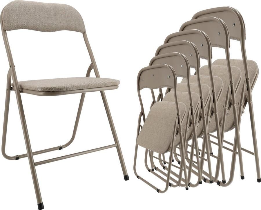 Discountershop Klapstoel Vouwstoel Set van 6 Inklapbare Stoelen Eettafelstoelen Bijzetstoel Beige Tot 100 kg