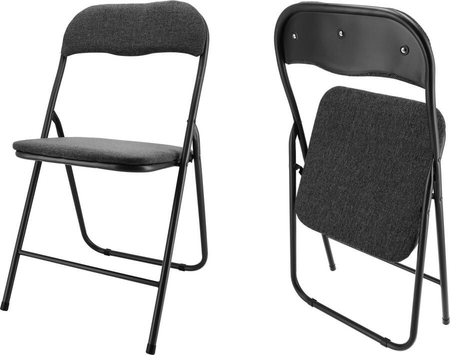 Discountershop Klapstoel Zwart Opvouwbare Stoel 100 kg Belastbaar Eettafelstoel Vouwstoel zitvlak en rug bekleed